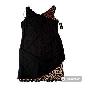 NWT S.L. Fashions Women’s Sleeveless V Nack Lace Black/ Gold Dress Size 16